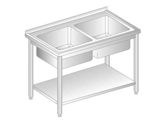 Stół z dwoma zlewami i półką 1200x600x850 mm | DORA METAL, GT-3212