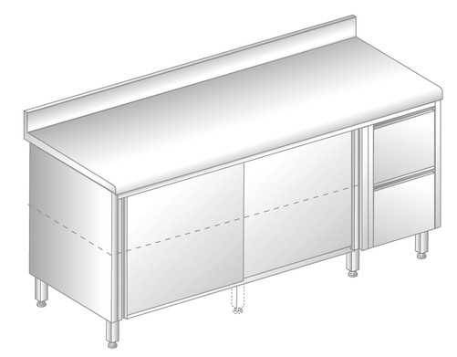 Stół z szafką i szufladami 1500x700x850 mm, z krawędzią antybryzgową | DORA METAL, DM-S-3126