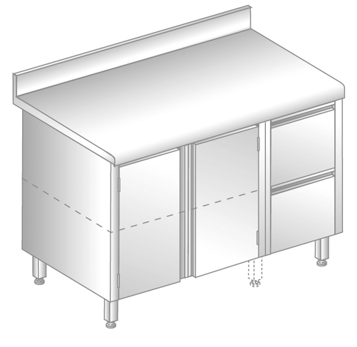 Stół z szafką i szufladami 1500x700x850 mm, z krawędzią antybryzgową | DORA METAL, DM-S-3127