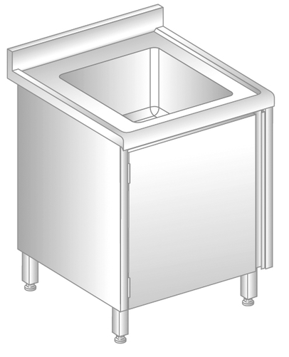 Stół ze zlewem i szafką 600x700x850 mm, z krawędzią antybryzgową | DORA METAL, DM-S-3210