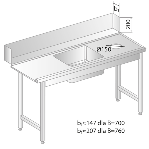 Stół załadowczy do zmywarek ze zlewem i otworem na odpadki 1300x700x850 mm | DORA METAL, GT-3257