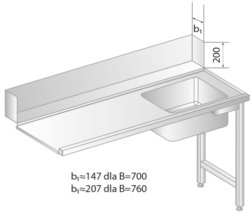 Stół załadowczy do zmywarek ze zlewem 1200x760x850 mm | DORA METAL, GT-3266