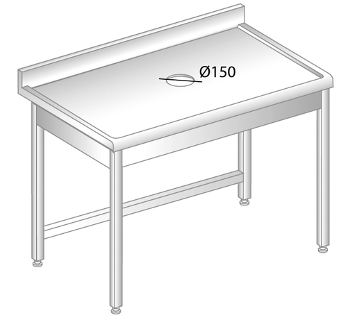 Stół z otworem na odpadki 1300x700x850 mm, z krawędzią antybryzgową | DORA METAL, DM-S-3228