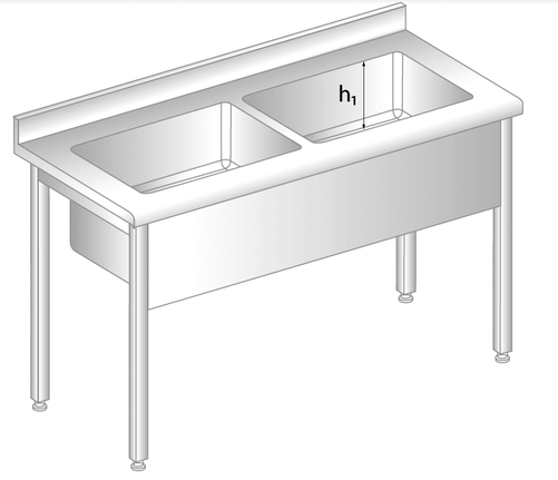Stół z basenem dwukomorowym 1700x700x850 mm, z krawędzią antybryzgową, głębokość komory 300 mm | DORA METAL, DM-S-3249