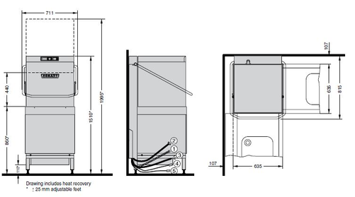 Zmywarka kapturowa do kubków i talerzy z systemem odzysku ciepła, kosz 500x500 mm | HOBART, Profi AMXXR-10B