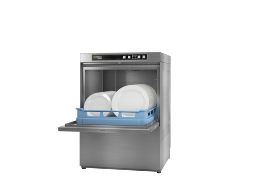 Zmywarka do naczyń z wbudowanym zmiękczaczem wody, dozownikiem detergentu i pompą spustową, kosz 500x500 mm | HOBART, Eco-F504S-12B