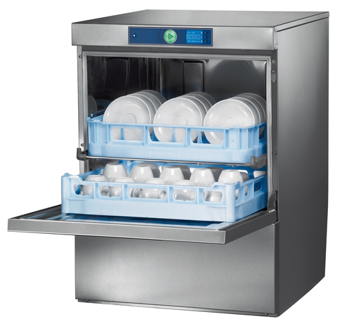 Zmywarka do naczyń, sztućców i szklanek z systemem podwójnego kosza i wbudowanym zmiękczaczem wody, kosz 500x500 mm | HOBART, FXS-10B