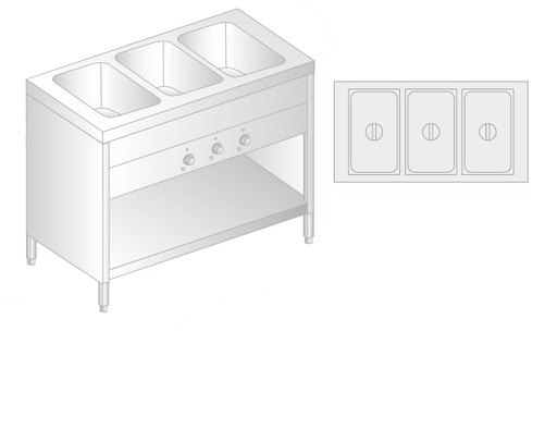 Bemar stacjonarny z szafką 3-komorowy z niezależnym sterowaniem komór, 3xGN1/1 | DORA METAL, DM-94253