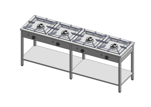 Kuchnia gazowa 223,5x60x85 cm z palnikiem zapalającym, 4 palniki: 1x3,4+2x5+1x6,5 kW | EGAZ, TGP-420.IIP