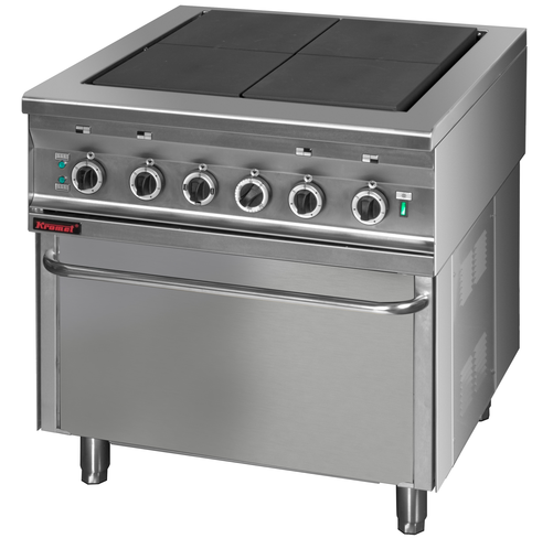 Kuchnia elektryczna 4-płytowa z piekarnikiem elektrycznym statycznym GN 2/1, płyty kwadratowe, 22,5 kW, 800x750x900 mm | KROMET, 000.KEZ-4u/PE-2