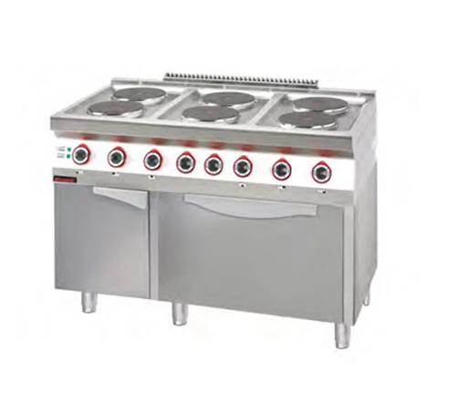 Kuchnia elektryczna 6-płytowa z piekarnikiem elektrycznym statycznym GN 2/1 i szafką, 21,1 kW, 1200x700x900 mm | KROMET, 700.KE-6/PE-2/SD
