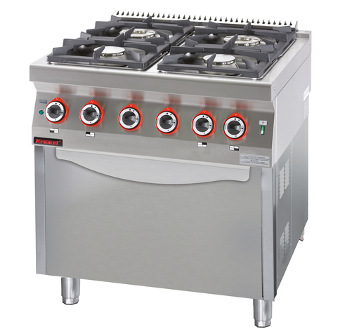 Kuchnia gazowa 4-palnikowa z piekarnikiem elektrycznym statycznym GN 2/1, 30,5 kW, 800x700x900 mm | KROMET, 700.KG-4/PE-2