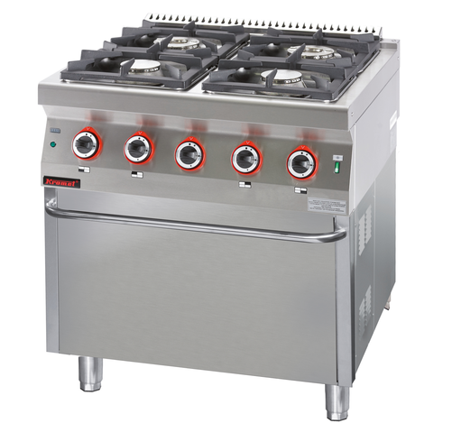 Kuchnia gazowa 4-palnikowa z piekarnikiem gazowym GN 2/1, 29,5 kW, 800x700x900 mm | KROMET, 700.KG-4/PG-2