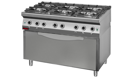 Kuchnia gazowa 6-palnikowa z piekarnikiem elektrycznym statycznym GN 3/1, 44,4 kW, 1200x700x900 mm | KROMET, 700.KG-6/PE-3