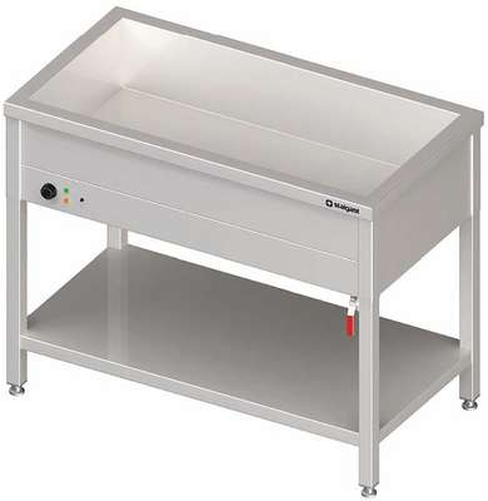 Bemar stacjonarny z półką 1-komorowy 4x GN 1/1 200 mm, zawór spustowy, 3,4 kW, 1410x600x850 mm | STALGAST, 982246141