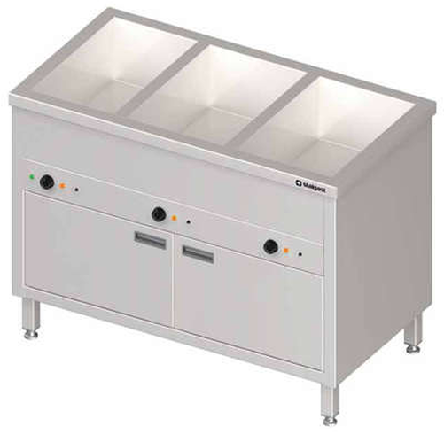 Bemar stacjonarny z szafką 3-komorowy 3x GN 1/1 200 mm, zawór spustowy, niezależne ogrzewanie, 2,55 kW, 1085x600x850 mm | STALGAST, 982316108