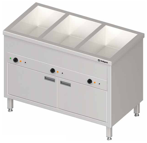 Bemar stacjonarny z szafką 2-komorowy 2x GN 1/1 200 mm, zawór spustowy, niezależne ogrzewanie, 1,7 kW, 760x600x850 mm | STALGAST, 982316076