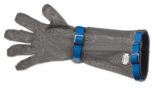 Rękawica metalowa z niebieskimi paskami, bardzo długa, rozmiar L | GIESSER, 9590 19