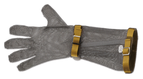 Rękawica metalowa z brązowymi paskami, bardzo długa, rozmiar XXS | GIESSER, 9590 19