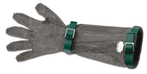 Rękawica metalowa z zielonymi paskami, bardzo długa, rozmiar XS | GIESSER, 9590 19