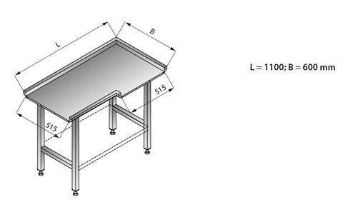 Stół przelotowy kątowy prawy, 1100x600x850 mm | LOZAMET, LO318/1160