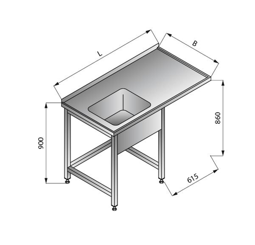 Stół zlewozmywakowy 1-zbiornikowy lewy, 1300x700x900 mm | LOZAMET, LO341/L