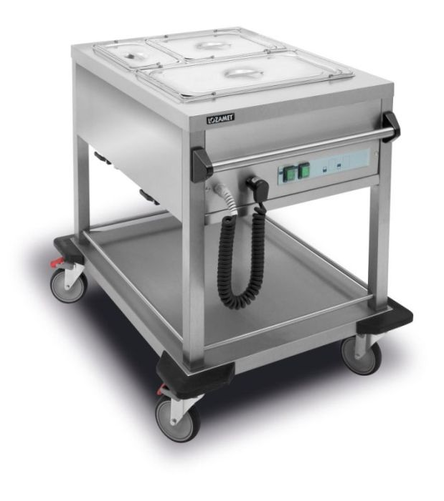 Bemar jezdny 2x GN1/1 200 mm z półką wzmocnioną i barierką, niezależnym ogrzewaniem | LOZAMET, BJNS.2GN.A