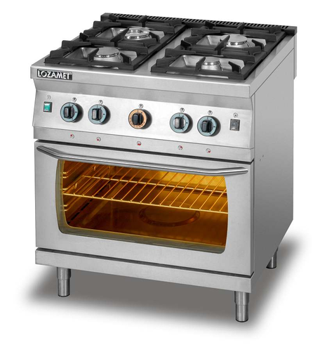 Kuchnia gazowa 4-palnikowa z piekarnikiem gazowym GN 2/1, 800x700x900 mm | LOZAMET, L700.KG4-PG