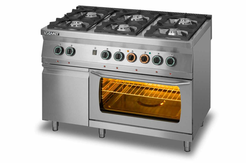Kuchnia gazowa 6-palnikowa z piekarnikiem elektrycznym GN 2/1 i szafką, 1200x700x900 mm | LOZAMET, L700.KG6-PE-SD