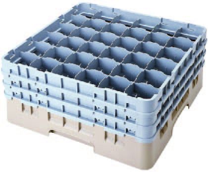 Kosz do szkła 500x500 mm, 36 pól, śr. 72 mm, wys. 174 mm | CAMBRO, Camrack