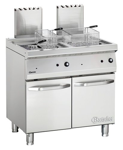 Frytownica gazowa dwukomorowa 2x 15 l z kranem spustowym, wolnostojąca z drzwiami, 30 kW, 800x700x850 mm | BARTSCHER, 700 Classic