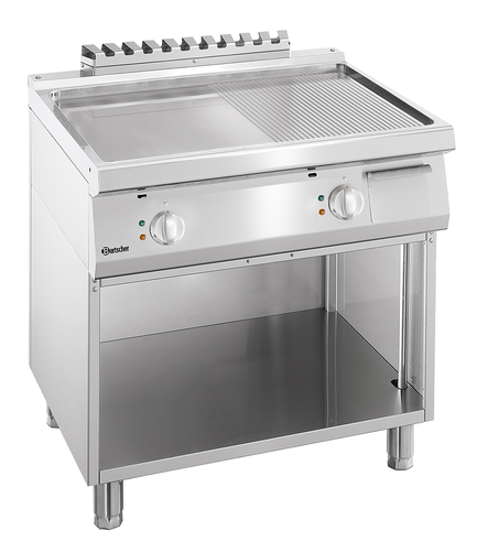 Płyta grillowa elektryczna z płytą stalową gładką/ryflowaną i otwartą podstawą, 800x700x850 mm | BARTSCHER, 700 Classic