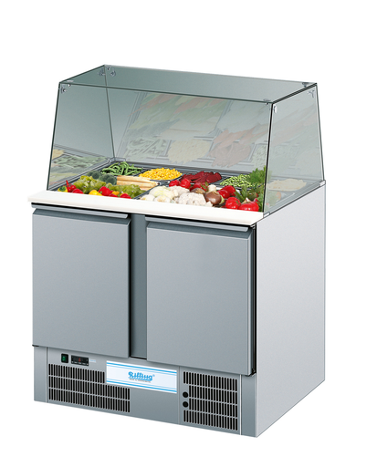 Stół chłodniczy sałatkowy 2-drzwiowy, z witryną szklaną, GN 1/1, 0,32 kW, 950x680x815(1200) mm | RILLING, BR95