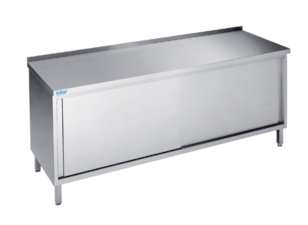 Stół roboczy przyścienny z rantem i drzwiami suwanymi, 1000x600x850(900) mm | RILLING, ASS 0610C 0000