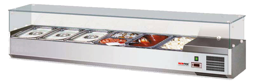 Witryna chłodnicza, 5x GN 1/3, 1x GN 1/2, 0,34 kW, 1500x380x400 mm | REDFOX, 00001404