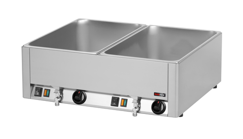 Bemar elektryczny 2-komorowy GN 1/1, z kranem spustowym, z niezależnym ogrzewaniem, 3 kW, 660x540x220 mm, inox | REDFOX, BMV-2115