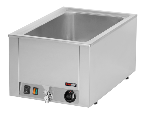 Bemar elektryczny 1-komorowy GN 1/1, z kranem spustowym, 1,5 kW, 390x600x300 mm, inox | REDFOX, BMV-1120