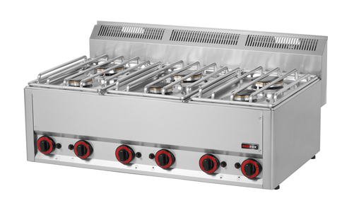 Kuchnia gazowa 6-palnikowa, 19,8 kW, 990x600x290 mm, inox | REDFOX, Linia 600, SP90GL