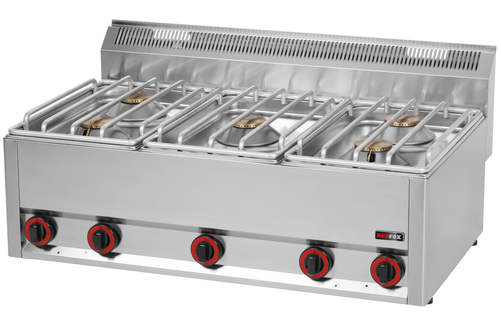 Kuchnia gazowa 5-palnikowa 22,5 kW 990x600x290 mm, inox | REDFOX, Linia 600, SP90/5GLS