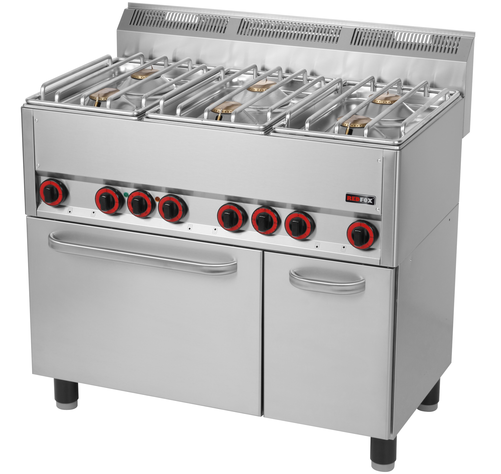 Kuchnia gazowa 6-palnikowa, 27 kW, 990x600x290 mm, inox | REDFOX, Linia 600, SP90GLS