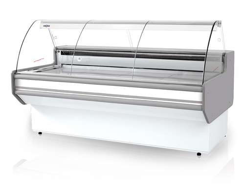 Lada chłodnicza z szybą giętą, blatem z płyty laminowanej, 1370x900x1220 mm | RAPA, L-B 137/90