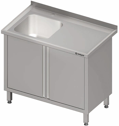 Stół ze zlewem jednokomorowym z lewej strony z drzwiami skrzydłowymi 700x700x850 mm | STALGAST, 980737070