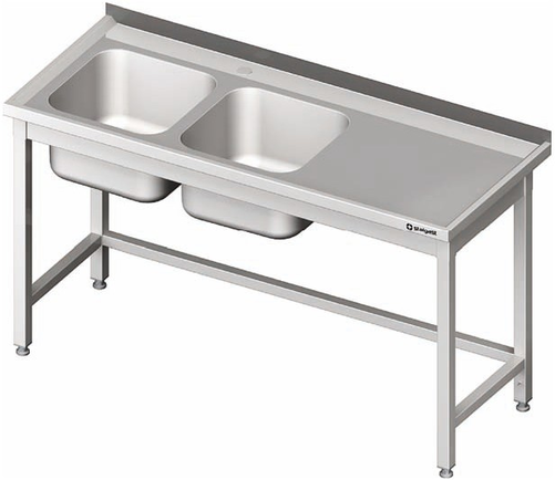 Stół ze zlewem dwukomorowym z lewej strony bez półki 1600x700x850 mm | STALGAST, 980807160