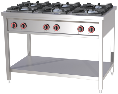 Kuchnia gazowa 6-palnikowa, wolnostojąca, 36 kW, 1200x700x850-900 mm, inox | REDFOX, SPF120G