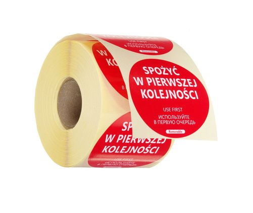 Naklejki Food Safety - SPOŻYĆ W PIERWSZEJ KOLEJNOŚCI, 500 sztuk w rolce, wielorazowe | HENDI, 850152