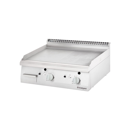 Płyta grillowa gazowa, 1/2 gładka i 1/2 ryflowana, nastawna, G20(gaz ziemny), 13 kW, 800x700x250mm | STALGAST, Linia 700