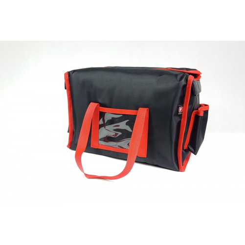 Torba na 6 pudełek 200x250 mm, z nylonu, czarna z czerwoną lamówką | FURMIS, Lunchbox-6