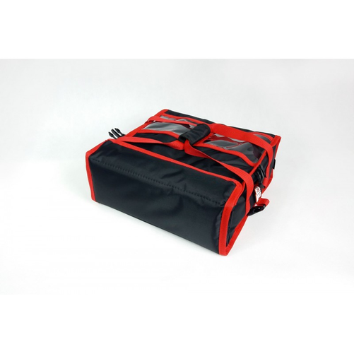 Torba do pizzy na 2 pudełka 500x500 mm, z nylonu, czarna z czerwoną lamówką | FURMIS, T2XL