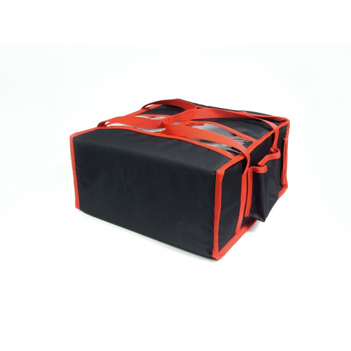 Torba do pizzy na 4 pudełka 400x400 mm, z kodury, czarna z czerwoną lamówką | FURMIS, T4M