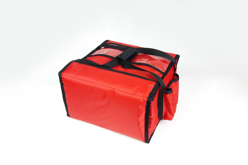 Torba do pizzy na 4 pudełka 600x600 mm, z nylonu, czerwona z czarną lamówką | FURMIS, T4XXL